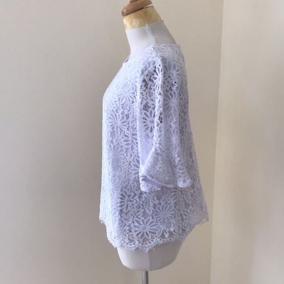 Nanette Lepore medium white bell sleeve lace top. - Picture 2 of 7
